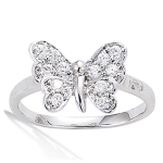 Bague Argent 'Papillon' blanc argent&eacute; (rhodi&eacute;) - 12x10 mm