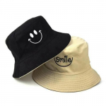 Unisex Bucket Hat Smiley Siuvinėjimas Moteri&scaron;ka Medvilnė Velvetas Dvipusis Bob Hip Hop Keturių sezonų Panama Beach Žvejybos kepuraitė nuo saulės black smėlis
