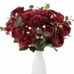 Bijūnai Dirbtinės gėlės su Hortenzijos &scaron;ilko netikromis gėlėmis 4 puok&scaron;tės namų vestuvių dekoravimui stalo centrinė dalis raudona