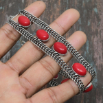 Italijos raudonųjų koralų brangakmenių rankų darbo kietas 925 sterlingų sidabro apyrankė Padėkos dienai 7-8 Inches
