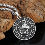 Viking Odin Wolf medalis pakabukas Vintage Rune Kaklo papuo&scaron;alai Megztinių grandinėlės vyrams Moterys 60cm antikinės sidabrinės spalvos