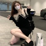 Seksualus megztas megztinis megztinis, mini suknelė, korėjieti&scaron;ka mada Bodycon Wrap plonos trumpos suknelės vakarėliui Kpop