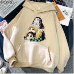 Kawaii Demon Slayer Hoodie Japoni&scaron;kas grafinis Anime Hoodie Tops Drabužiai S smėlis