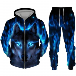 Spalvingas Wolf 3D Print Sportinis kostiumas Hip Hop Streetwear Užtrauktuku gobtuvai Kostiumas Vyrams Moterims Vaiki&scaron;kas laisvalaikio džemperis su gobtuvu, bėgiojimo kelnių rinkinys 6XL