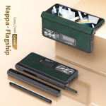 Magnetinis dvigubas vyris, odinis laikiklis, skirtas Samsung Galaxy Z Fold 5 4 3 dangtelis su plėvelės ra&scaron;iklio anga su S ra&scaron;ikliu, skirtas Z Fold5 Fold4 For Galaxy Z Fold 3 žalia