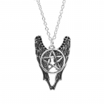Retro filmas Supernatural karoliai Pentagram Pentacle Castiel Angel Wings Vintage Antique Sidabro spalvos pakabukas Amuletas Papuo&scaron;alai A&scaron;
