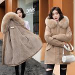 Moteri&scaron;ka Parka Fashion Ilgo palto vilnos pamu&scaron;alas su gobtuvu Parkas žieminė striukė plona su kailiniu apykakle &Scaron;ilti sniego dėvėjimo pamink&scaron;tinti drabužiai XS