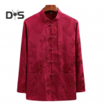 Naujųjų metų kinų tradicinis vyri&scaron;kas kostiumas mar&scaron;kinėliai stovi apykakle ilgomis rankovėmis Dragon Print Mar&scaron;kinėlių ki&scaron;enės Dizaino Tai Chi vir&scaron;ūnės