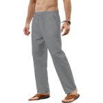 Vyri&scaron;kos medvilninės lininės kelnės Laisvos laisvos kelnės vyri&scaron;kos, kvėpuojančios, vientisos spalvos rai&scaron;teliu &bdquo;Jogger Yoga Baggy&ldquo; kelnės M tamsiai pilka spalva