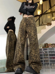 Moteri&scaron;ki vasariniai vintažiniai leopardinio ra&scaron;to džinsai - Retro, hiphopo gatvės stilius, ploni tiesūs keliai XL