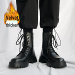 Vyri&scaron;ki juodi auk&scaron;takulniai mink&scaron;tos odos Martin batai: Briti&scaron;kas stilius, storas padas, auk&scaron;tį didinantis, korėjieti&scaron;ka tendencija, rudens motociklininko ir darbo drabužiai. Size 39
