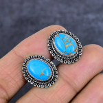 Copper Blue Turquoise Gemstone Handmade 925 Sterling Silver Cufflinks t3z45