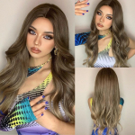 HENRY MARGU Blonde Platinum Ombre Brown sintetinis perukas moterims Ilgi banguoti natūralūs perukai Cosplay vidurinės dalies perukas Atsparus kar&scaron;čiui LC024-1