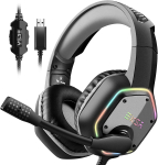 EKSA E1000 žaidimų ausinės USB žaidimų ausinės su 50 mm garsiakalbiu, erdvinio garso ausinės, &bdquo;Plug and Play&ldquo;, vienkryptis mikrofonas, triuk&scaron;mo slopinimas, auk&scaron;tos
