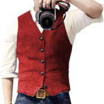 Vyri&scaron;ki rudens ir žiemos kostiumai su V kaklu, liemenė, silkės tvido plona liemenė, atsitiktinis klasikinis oficialus verslas, skirtas vestuviniams jaunikiams XXS raudona