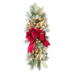 Kalėdinė laiptų girlianda su dirbtiniu sniegu, kankorėžiais, kaspinu, tikrovi&scaron;kas PVC kalėdinis vainikas vidaus dekorui, laiptų, durų, židinio lentos dekoravimui