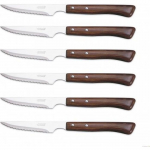 Coffret de 6 couteaux &agrave; steak - ARCOS - Manches en bois - Lames en acier inoxydable microdent&eacute;es