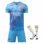 Real Madrid Vaikų Sporto Įranga Mėlyni Vartininko Futbolo Mar&scaron;kinėliai - Jaunimo Vartininko Apranga - Kvėpuojanti Sportinė Apranga - Dvi Spalvų Dizainas 110-120 CM mėlyna