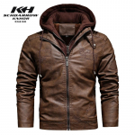 Rudens ir žiemos vyrų nuimamas odinis paltas su gobtuvu Fashion Slim Fit Retro PU odinė striukė Madingas vyri&scaron;kas paltas S