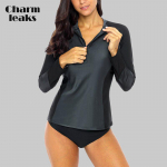 &bdquo;Charmleaks&ldquo; moteri&scaron;ki ilgomis rankovėmis priekiniai užtrauktuku &bdquo;Rashguard&ldquo; mar&scaron;kinėliai maudymosi kostiumėliai &bdquo;Patchwork&ldquo; maudymosi mar&scaron;kiniai &bdquo;Rash Guard&ldquo; UPF50+