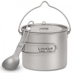Lixada 750 ml / 900 ml / 1100 ml lengvas titano puodas su sulankstoma sporu, skirta žygiams lauke stovyklaujant 1100ml pot & spork