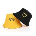 Unisex Bucket Hat Smiley Siuvinėjimas Moteri&scaron;ka Medvilnė Velvetas Dvipusis Bob Hip Hop Keturių sezonų Panama Beach Žvejybos kepuraitė nuo saulės black