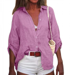 Moteri&scaron;ki vasariniai medvilniniai lininiai vienspalviai mar&scaron;kiniai septynių ta&scaron;kų rankovėmis, laisvi mar&scaron;kinėliai V formos kaklu XXL