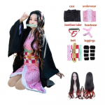 Suaugusioms moterims Anime Demonų žudikas Kamado Nezuko Cosplay Perukas Ilgas Garbanotas Kostiumas Kimono Kostiumas Drabužiai Vaikams Mergaitėms S
