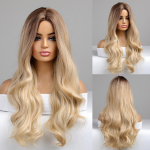 ALAN EATON Ombre Brown Blonde Sintetinis perukas moterims Ilgi banguoti perukai su tamsia &scaron;aknimi Spalvingi Cosplay netikrų plaukų vakarėliui atsparūs kar&scaron;čiui