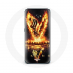 Coque pour Samsung Galaxy A8 2016 Vikings S&eacute;rie Saison 6 logo V Ep&eacute;e de Feu Fond Noir