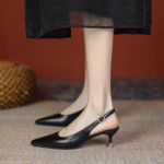 2024 m. Nauji moteri&scaron;ki sandalai smailia nosimi Slingbacks Pumps Vestuviniai Batai Žemakulniai Suknelė Batai Slysti juodi moteri&scaron;ki batai 40 juoda