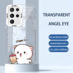 &bdquo;Samsung A13&ldquo; skysto stiklo dėklas S22Ultra Peach Cat Couple Plus pieno arbatos pilnas paketas Samsung A32 5G