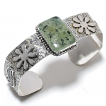 Prehnite Gemstone Handmade 925 Sterling Silver Cuff Bangle Adjustable u9o34