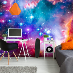 3D galaktikos freska Violetinė ūko dangaus tapetai Galaxy Erdvė sienų tapetai, tinkami gyvenamajam kambariui miegamajam Biuro dekoro freska