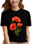 Madingi raudoni aguonų unisex mar&scaron;kinėliai grožio gėlių spausdinimui Black Top Tee FeUnisex vasariniai mar&scaron;kinėliai trumpomis rankovėmis Harajuku gėlėti mergaičių mar&scaron;kinėliai L