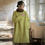 Johnature Moteri&scaron;ki Kinieti&scaron;ko stiliaus lininiai megztiniai Parkai O formos kaklo ilgomis rankovėmis &scaron;ilti paltai Žieminiai plius medvilniniai vienspalviai parkai One Size geltona