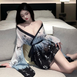 Japoni&scaron;kas kimono kostiumas, senovinio stiliaus Hanfu chalatas, didelio dydžio pižama one size juoda