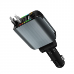 NAUJAS 4 viename i&scaron;traukiamas greitas automobilinis įkroviklis su žvaigždėtu stogu, 120 W USB C adapteris, 2 USB prievadai telefono automobiliniai įkrovikliai iPhone Samsung pilka
