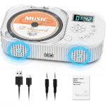 2000mAh CD grotuvas ne&scaron;iojamas su Bluetooth, dvigubu garsiakalbiu, įkraunamas CD grotuvas su FM radiju, AUX/USB palaikymu, ausinių lizdu, nuotolinio valdymo pultu balta