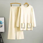 Didelio dydžio moteri&scaron;kas pavasario naujas megztas ilgo megztinio laisvo dviejų dalių rinkinys one size