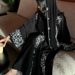 Musulmonių moterų juoda ilgomis rankovėmis vakarinė suknelė - Auk&scaron;toji mada, įkvėpta Dubajaus, kar&scaron;tojo gręžimo dizainas L/56