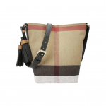 Burberry Klasikinis languotas drobės ir lino mi&scaron;inio pirkinių krep&scaron;ys su reguliuojama rankena ir nuimamu peties dirželiu Moteri&scaron;kas Rudo Basic Set (Bag+Dust Bag) ruda