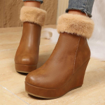 Platforminiai batai Kailiniai Sniego Ankle Boots Moteri&scaron;ki Auk&scaron;takulniai Dizainerio Batai Moteriai &Scaron;ilti Medvilniniai Batai Žiemos Mada Suknelė Mujer Botas 43 brown