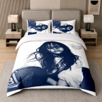 3 dalių patalynės komplektas, Billie Eilish 1 antklodės užvalkalas ir 2 pagalvių užvalkalai, Spausdinta patalynės dekoracija svečių kambariui 135cmx200cm white