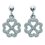 Les Tr&eacute;sors De Lily [I9782] - Boucles Argent 'Tr&egrave;fle' blanc argent&eacute; (rhodi&eacute;) - 14x8 mm