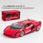 1/18 Scale Lambo Sian Diecast Modelinis Automobilinis žaislas, patraukiama transporto priemonė su garsu ir &scaron;viesa vaikams Dovanų kolekcija suaugusiems 1/18-27.5x12.5x6.5cm raudona