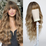 ALAN EATON Long Brown Blonde Ombre sintetiniai perukai su kirpčiukais Banguotas garbanotas perukas Kar&scaron;čiui atsparus pluo&scaron;to perukas moterims Kasdienis Cosplay vakarėlis