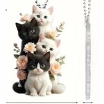 Naujas plok&scaron;čias 2D kreminės spalvos katės akrilo pakabukas, automobilio galinio vaizdo veidrodėlio pakabukas, mieli juodai balti kačiuko papuo&scaron;alai, kuprinės pakabukas, raktų pakabukas.