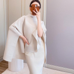 Women's Wool Blend Cape: Turtleneck Sweater Coat with Bat Sleeves - Cos Style for Autumn/Winter