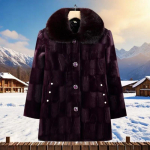 Moteri&scaron;ka žieminė pa&scaron;iltinta didelio dydžio striukė i&scaron; dirbtinio kailio vidutinio amžiaus vyresnio amžiaus moterims, kasdieninė eleganti&scaron;ka paltai 5XL violetinė
